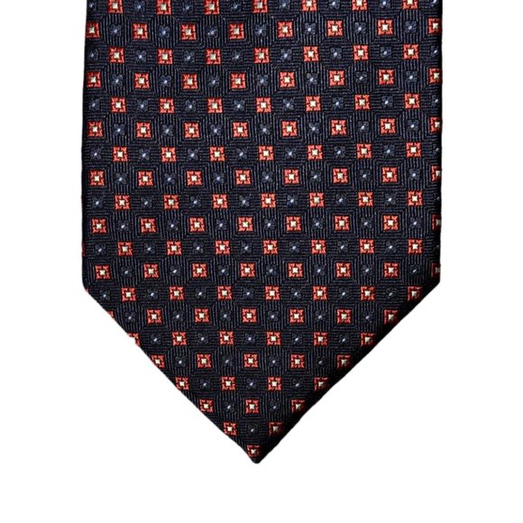Brooks Brothers 346 Necktie Black Red Silver Geometric Silk Stain Resistant USA - Picture 1 of 4